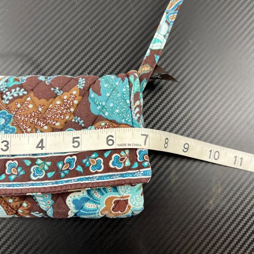 Vera Bradley Java Brown Blue Retired TriFold Wallet Crossbody Wristlet Purse